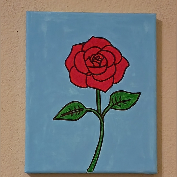 Handmade Red Rose Acrylic Painting On Stretched Canvas Wall Decor 8x10" - Picture 1 of 3